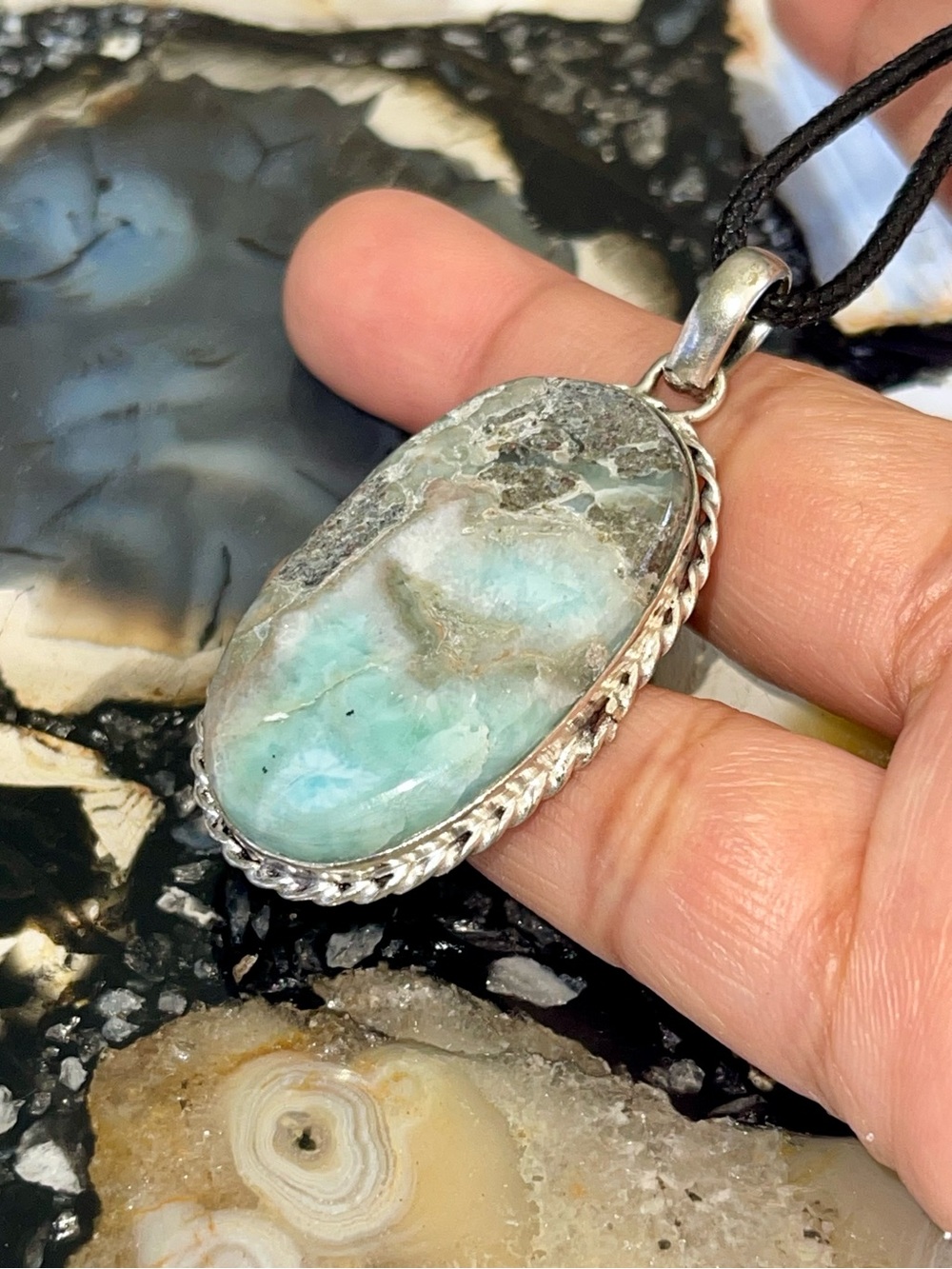 Caribbean Larimar Dolphin Stone Crystal Pendant 2”